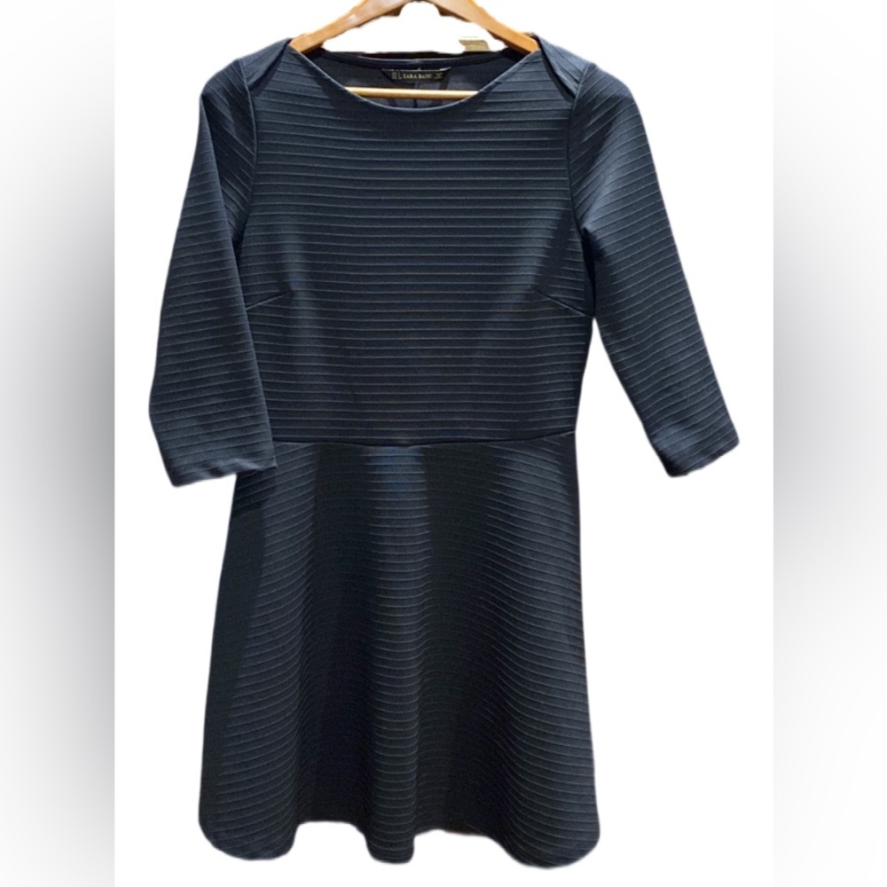 Zara Black A-line Ribbed Mini Dress - Size L